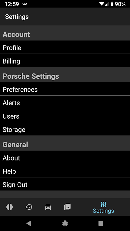 mobile app settings screen